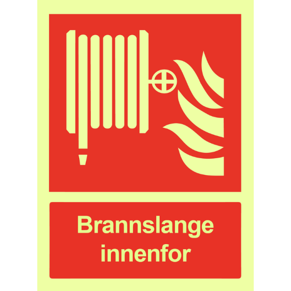 Brannskilt – brannslange innenfor