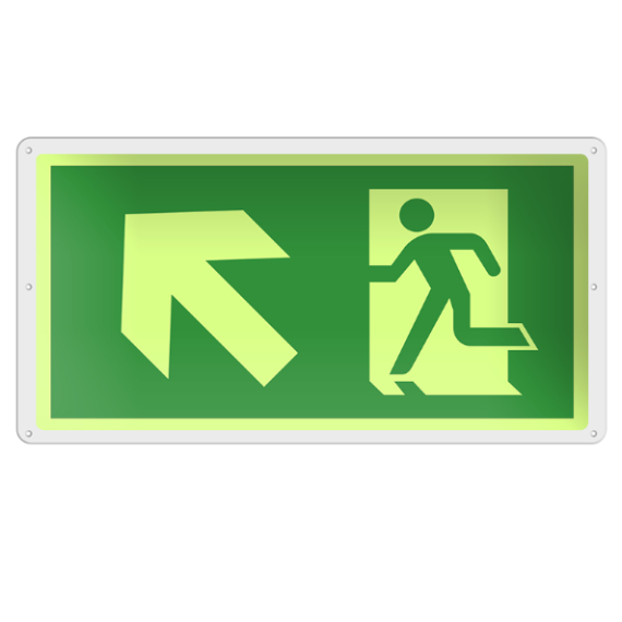 Rømningsveiskilt – pil skrått opp venstre