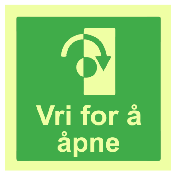 Rømningsveiskilt – Vri for å åpne høyre