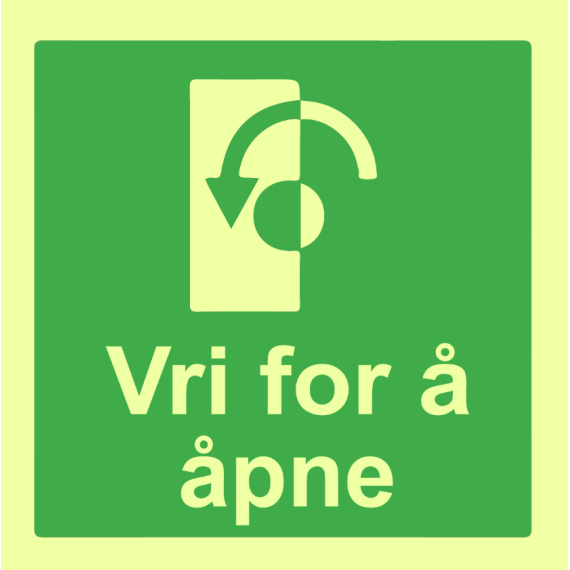 Rømningsveiskilt – Vri for å åpne venstre